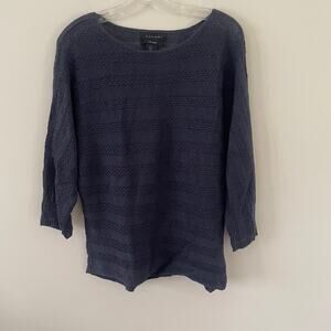 Tahari 100% Linen Light Weight Blue Knit Sweater Sz S